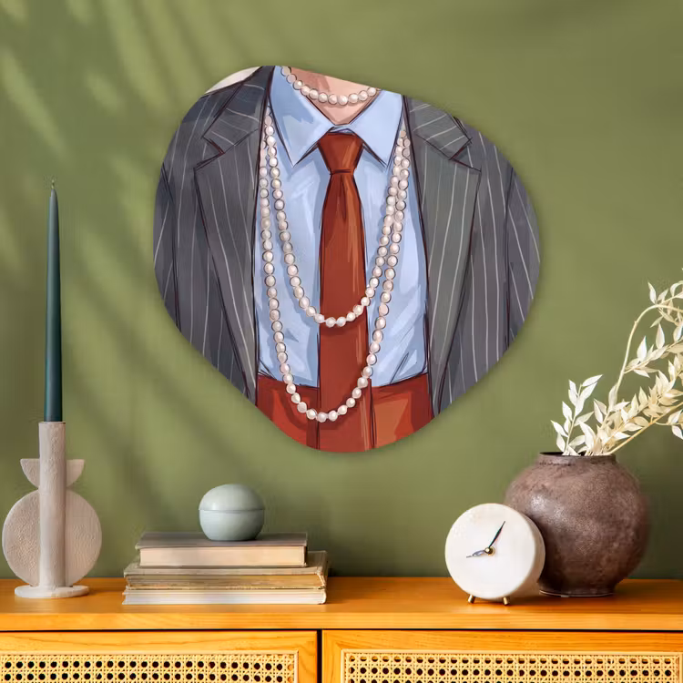 Kleding - Strik - Parels - Klassiek - Mode Wandcirkel Organisch Aluminium middel -sfeer2