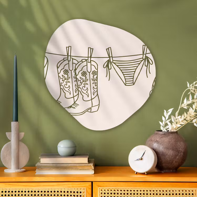 Kleding - Waslijn - Zomer - Lijntekening - Groen Wandcirkel Organisch Aluminium middel -sfeer2