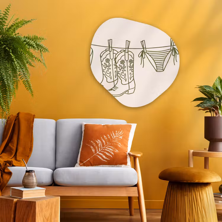 Kleding - Waslijn - Zomer - Lijntekening - Groen Wandcirkel Organisch Aluminium middel -sfeer4