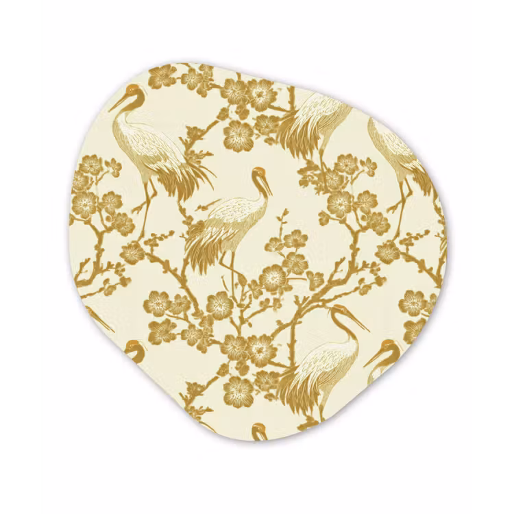 Kraanvogels - Kersenbloesem - Goud Wandcirkel Organisch Aluminium middel 851 -3d