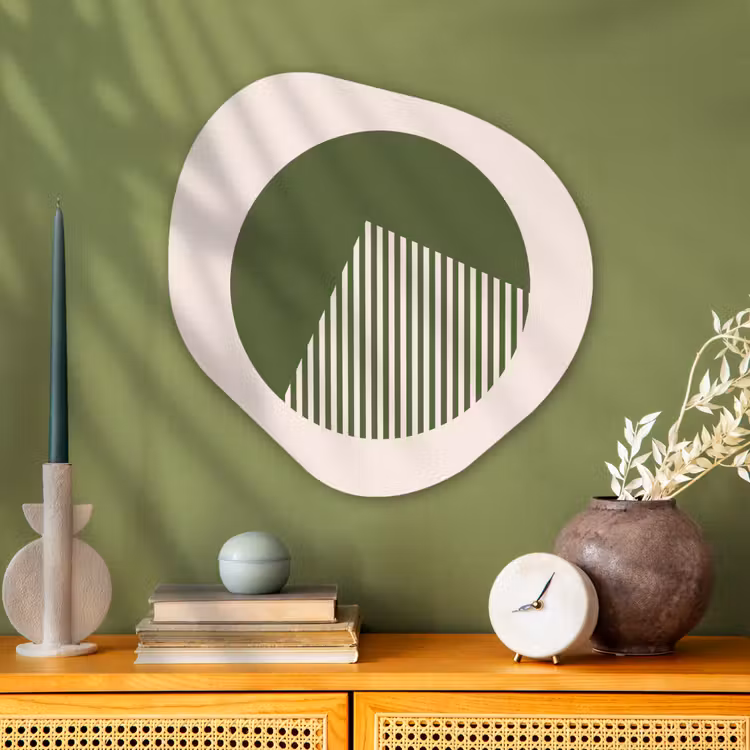 Cirkel - Strepen - Geometrisch - Abstract - Groen Wandcirkel Organisch Aluminium middel -sfeer2