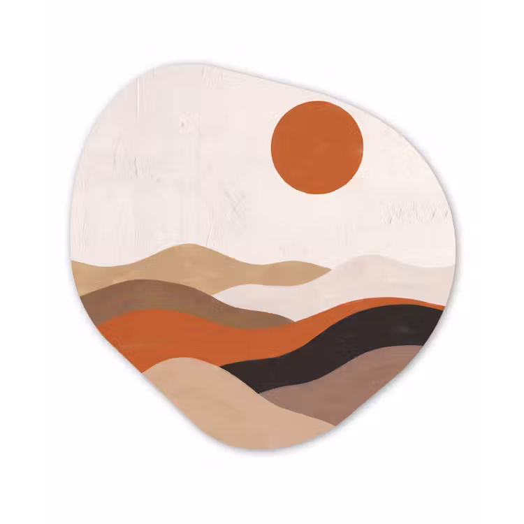 Landschap - Heuvels - Zon - Abstract - Oranje Wandcirkel Organisch Aluminium middel -3d