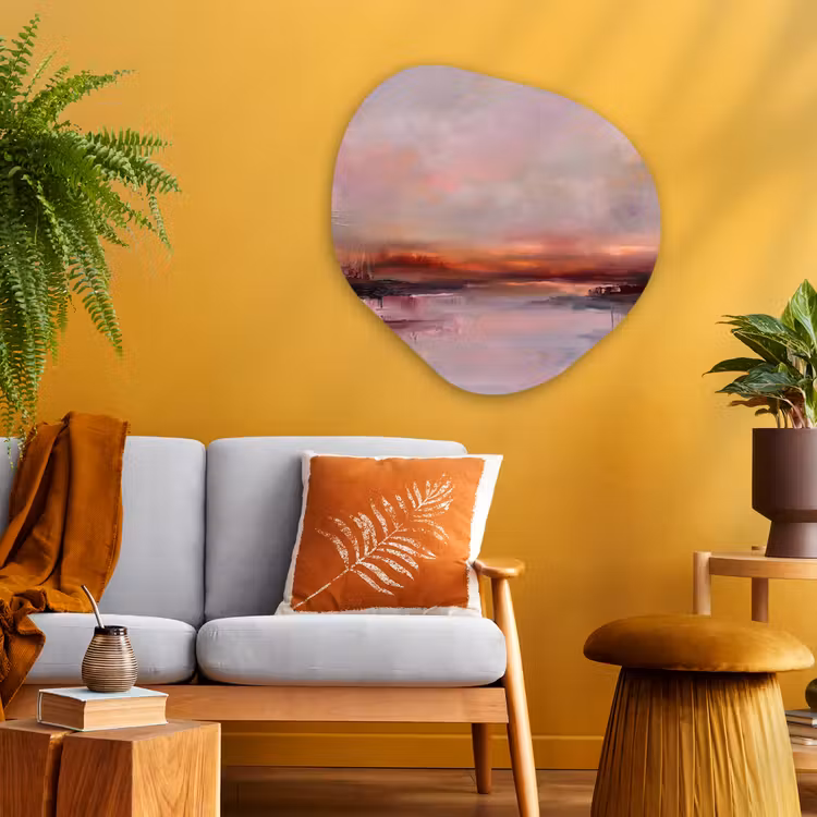 Landschap - Zonsondergang - Abstract - Modern - Roze Wandcirkel Organisch Aluminium middel -sfeer4