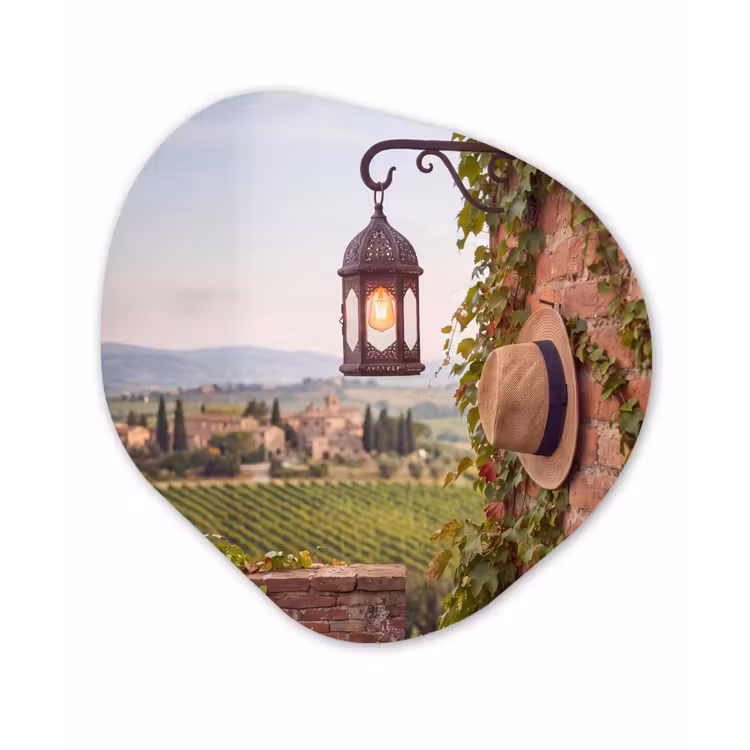 Lantaarn - Wijngaard - Landschap - Italiaans Wandcirkel Organisch Aluminium middel -3d