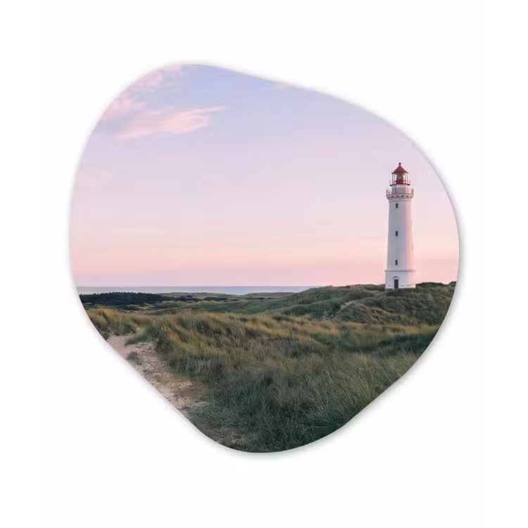 Vuurtoren - Duinlandschap - Zee Wandcirkel Organisch Aluminium middel -3d