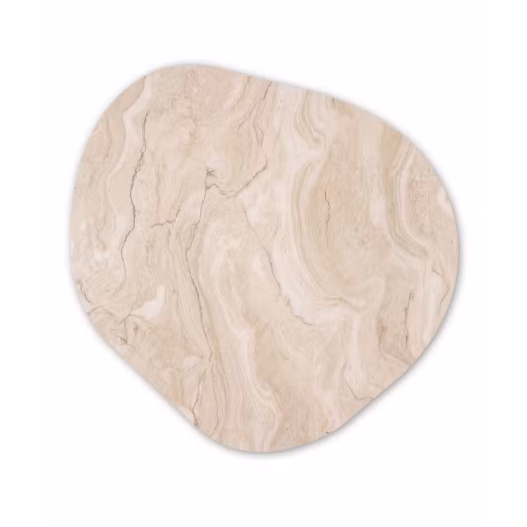 Marmer - Patroon - Beige - Steen - Abstract Wandcirkel Organisch Aluminium middel -3d