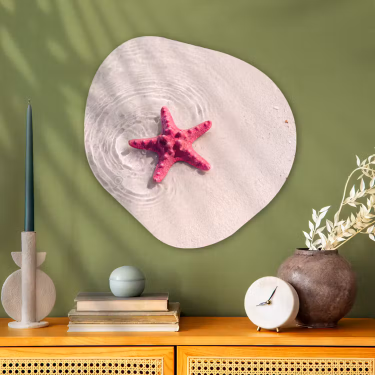 Zeeleven - Zeester - Strand - Roze - Water Wandcirkel Organisch Aluminium middel -sfeer2