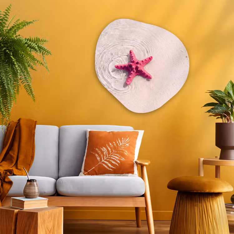Zeeleven - Zeester - Strand - Roze - Water Wandcirkel Organisch Aluminium middel -sfeer4