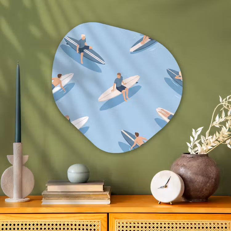 Mensen - Surfen - Water - Zomer - Illustratie Wandcirkel Organisch Aluminium middel -sfeer2