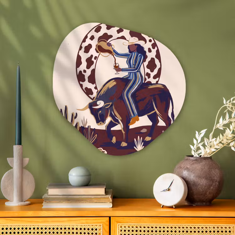 Mensen - Dieren - Cowboy - Abstract - Kleurrijk Wandcirkel Organisch Aluminium middel -sfeer2