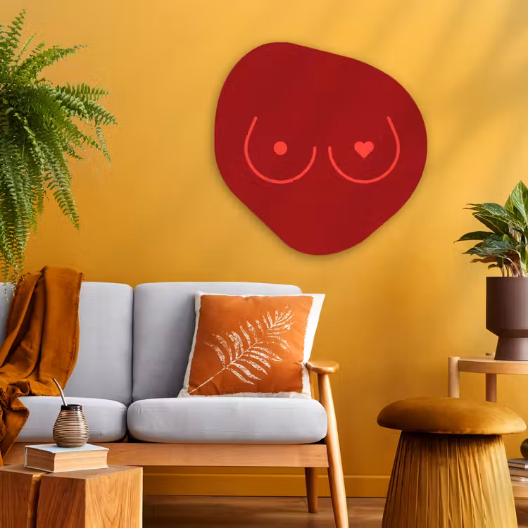 Minimalistisch - Lijnillustratie - Rood Wandcirkel Organisch Aluminium middel -sfeer4