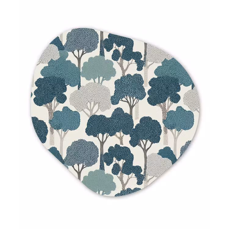 Modern - Bomen - Bos - Patroon - Blauw Wandcirkel Organisch Aluminium middel 851 -3d