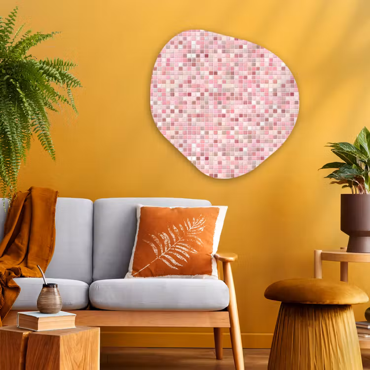 Mozaïek - Patroon - Roze Wandcirkel Organisch Aluminium middel 851 -sfeer4