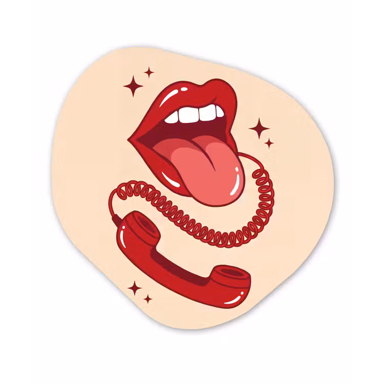 Mond - Telefoon - Popart - Rood - Illustratie Wandcirkel Organisch Aluminium middel -3d