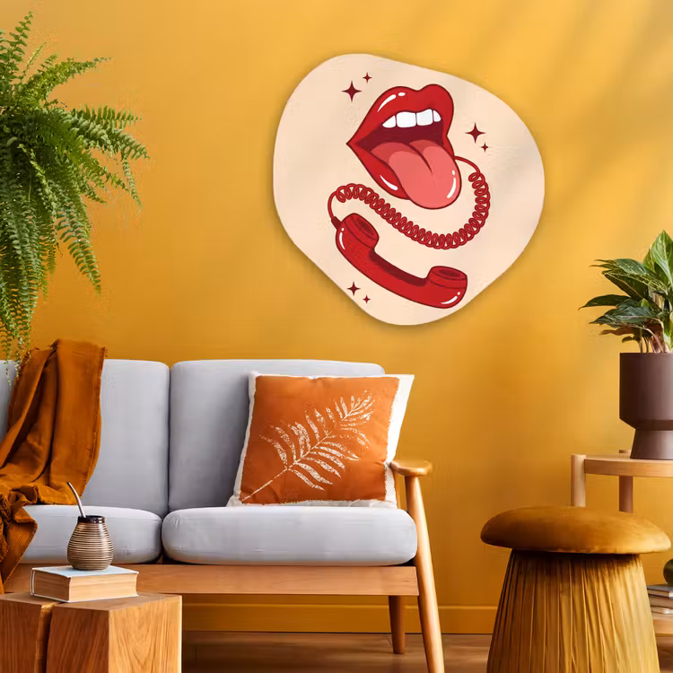 Mond - Telefoon - Popart - Rood - Illustratie Wandcirkel Organisch Aluminium middel -sfeer4