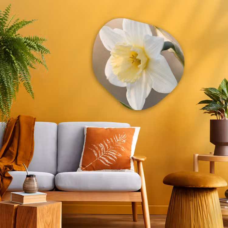 Narcis - Bloem - Minimalistisch Wandcirkel Organisch Aluminium middel -sfeer4