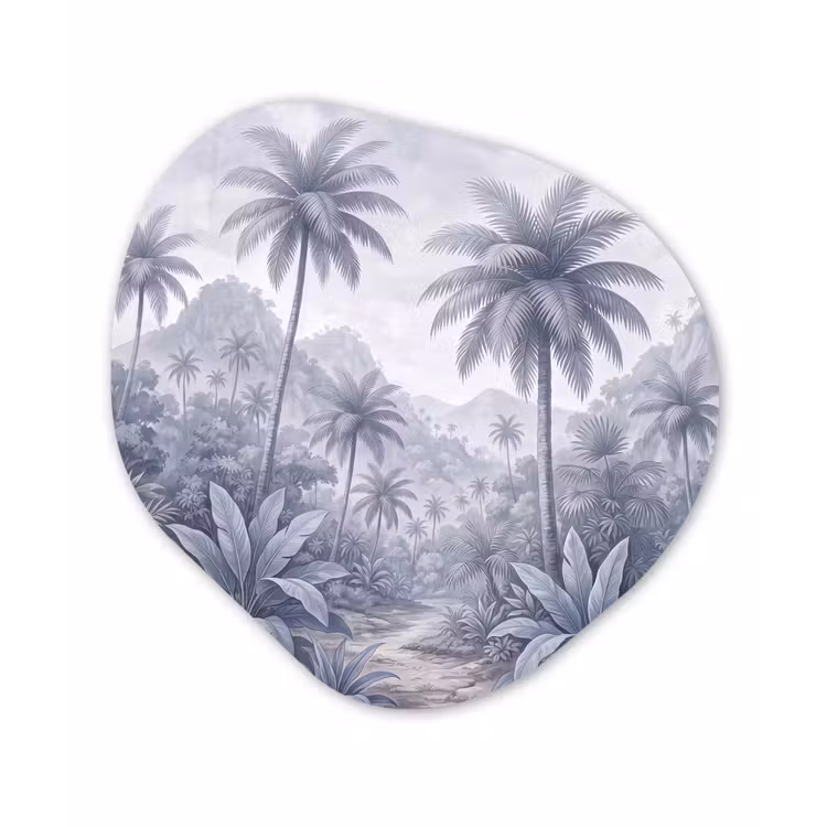 Natuur - Boom - Tropisch - Landschap - Blauw Wandcirkel Organisch Aluminium middel -3d