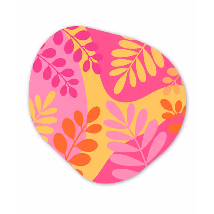 Natuur - Bladeren - Abstract - Roze - Geel Wandcirkel Organisch Aluminium middel -3d