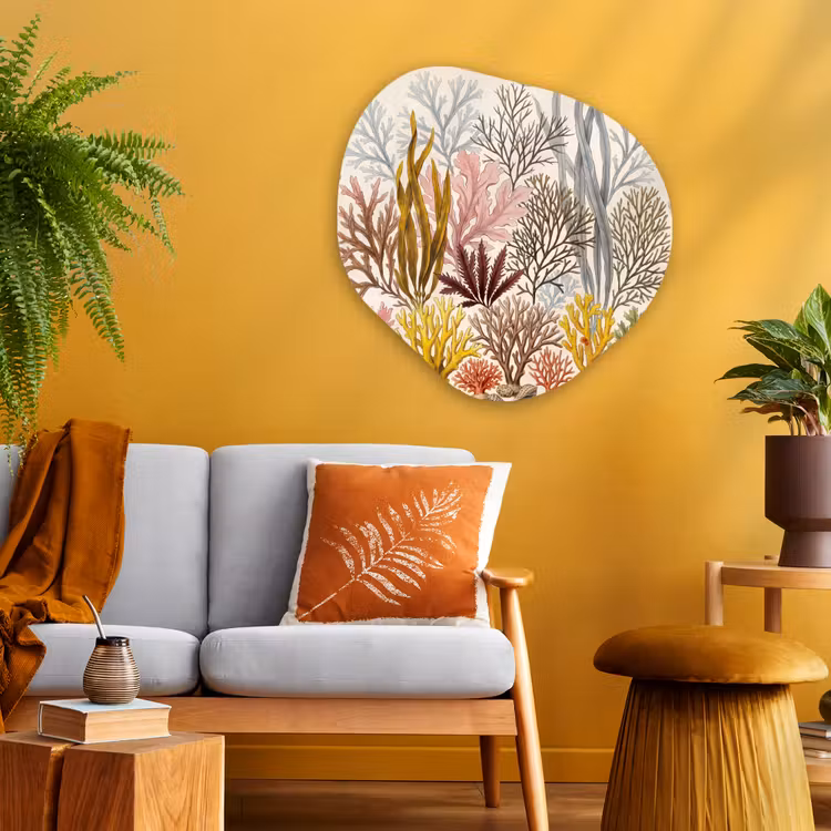 Natuur - Onderwater - Botanisch - Vintage - Kleurrijk Wandcirkel Organisch Aluminium middel -sfeer4