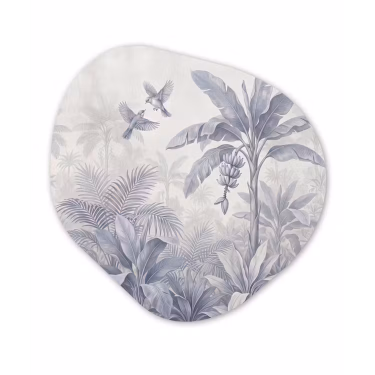 Natuur - Vogel - Jungle - Illustratie - Blauw Wandcirkel Organisch Aluminium middel -3d