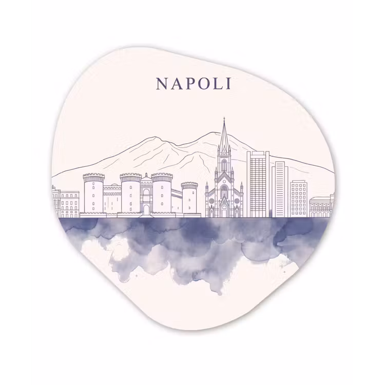Napels - Skyline - Italie - Lijntekening - Aquarel Wandcirkel Organisch Aluminium middel -3d