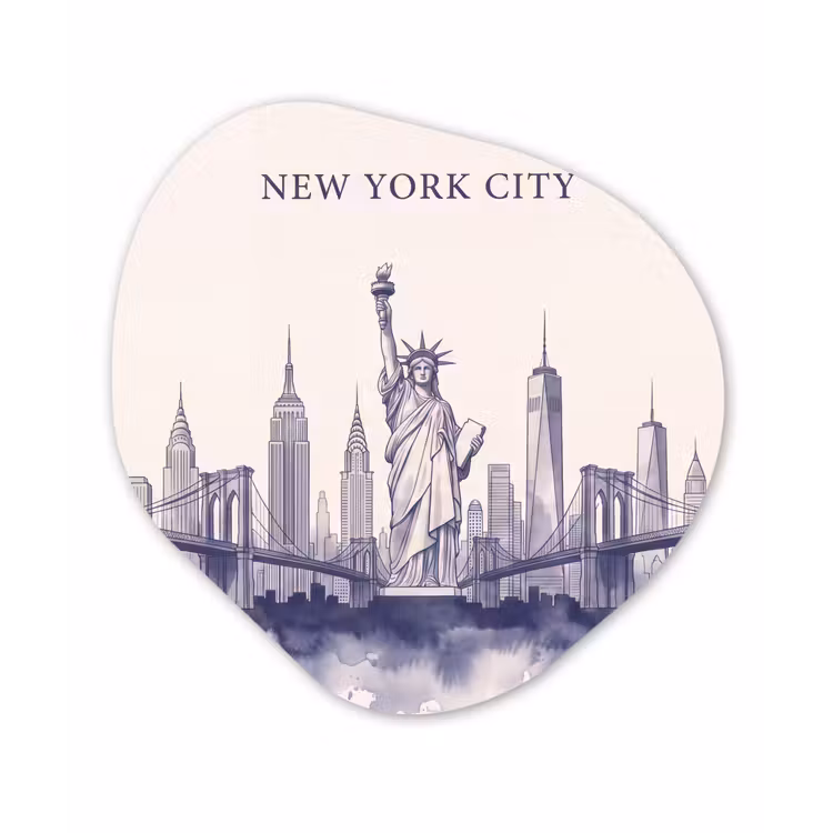 New York - Vrijheidsbeeld - Skyline - Illustratie - Blauw Wandcirkel Organisch Aluminium middel -3d