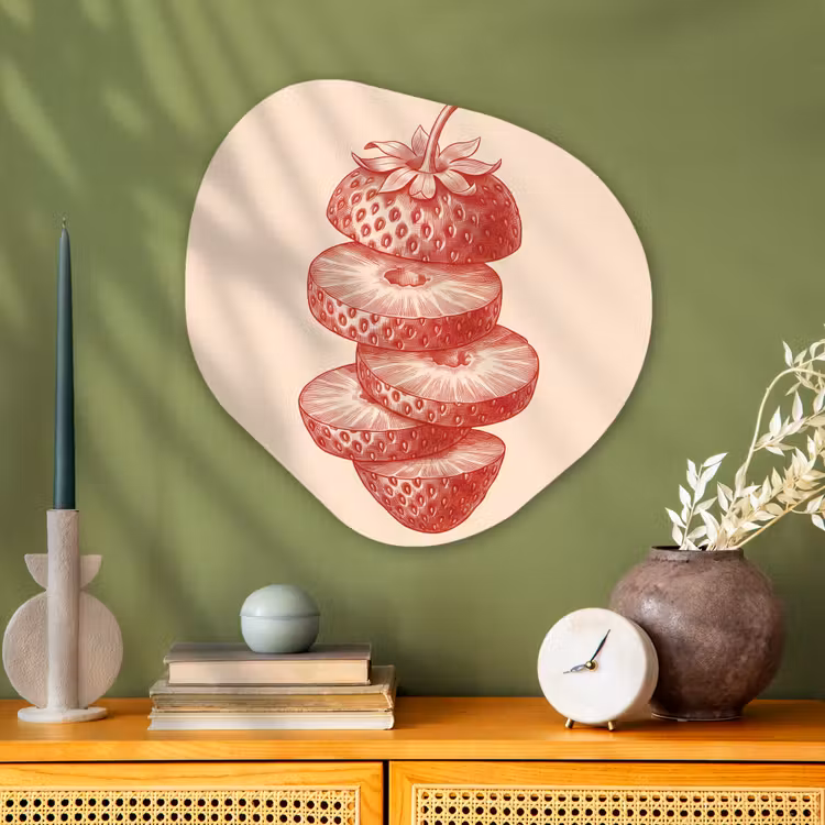 Fruit - Gesneden - Illustratie - Rood - Vintage Wandcirkel Organisch Aluminium middel -sfeer2