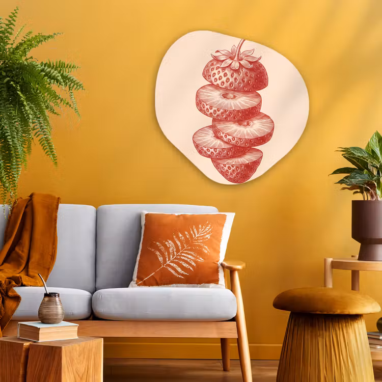 Fruit - Gesneden - Illustratie - Rood - Vintage Wandcirkel Organisch Aluminium middel -sfeer4