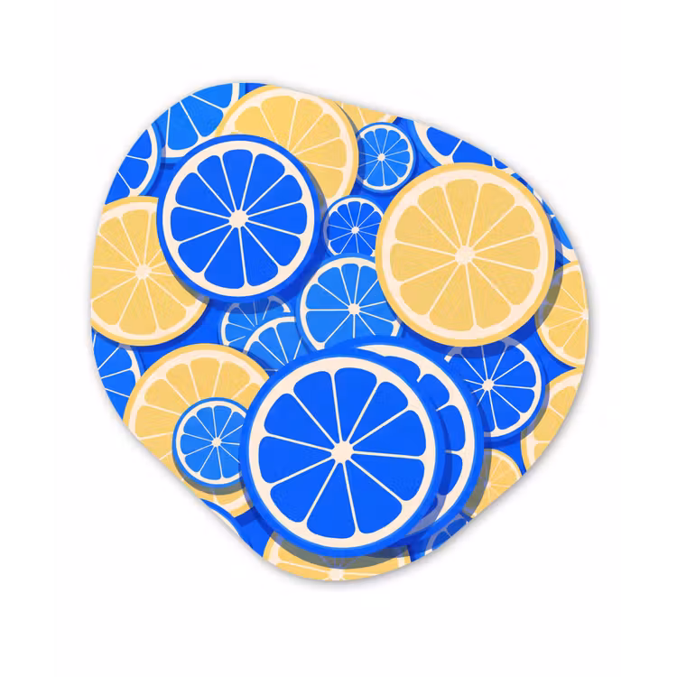 Fruit - Schijven - Patroon - Modern - Blauw - Geel Wandcirkel Organisch Aluminium middel -3d