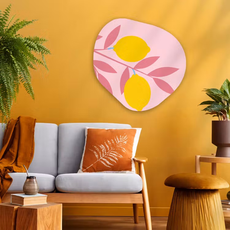 Fruit - Tak - Natuur - Abstract - Roze Wandcirkel Organisch Aluminium middel -sfeer4