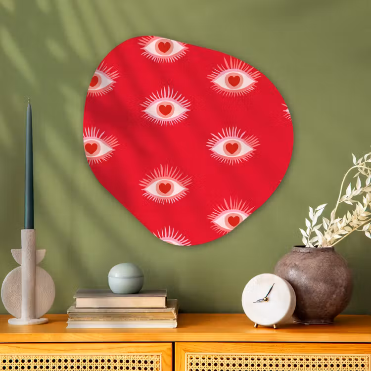 Ogen - Hart - Abstract - Rood - Roze Wandcirkel Organisch Aluminium middel 851 -sfeer2