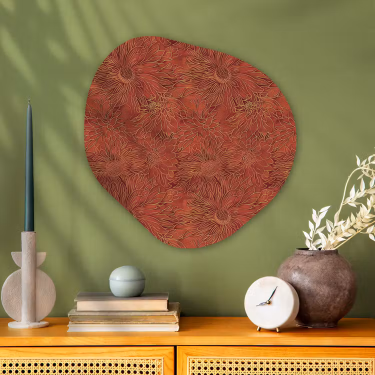Oosters - Bloemen - Terracotta Wandcirkel Organisch Aluminium middel 851 -sfeer2