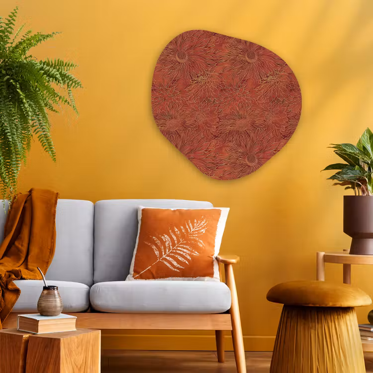 Oosters - Bloemen - Terracotta Wandcirkel Organisch Aluminium middel 851 -sfeer4