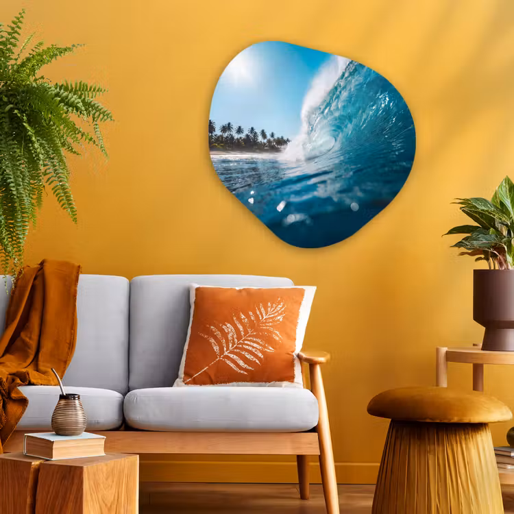 Oceaan - Golf - Strand - Natuur - Blauw Wandcirkel Organisch Aluminium middel -sfeer4