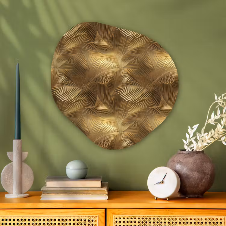 Palm - Waaier - Goud Wandcirkel Organisch Aluminium middel 851 -sfeer2