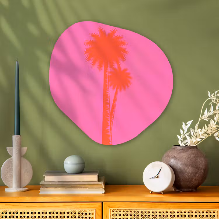 Palmbomen - Modern - Roze Wandcirkel Organisch Aluminium middel -sfeer2