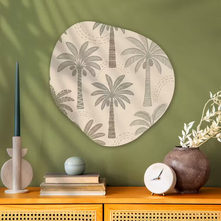 Palmbomen - Patroon - Tropisch - Beige Wandcirkel Organisch Aluminium middel -sfeer2