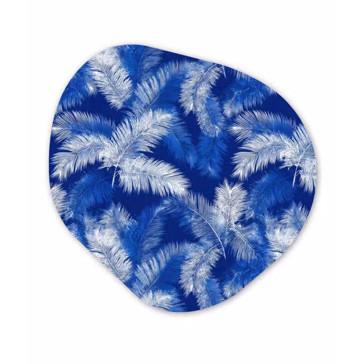 Palmblad - Patroon - Blauw Wandcirkel Organisch Aluminium middel 851 -3d