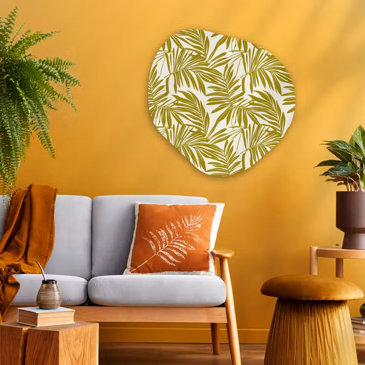 Palmblad - Patroon - Groen Wandcirkel Organisch Aluminium middel 851 -sfeer4