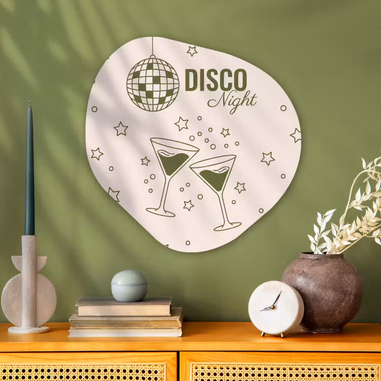 Feest - Disco - Drank - Illustratie - Groen Wandcirkel Organisch Aluminium middel -sfeer2