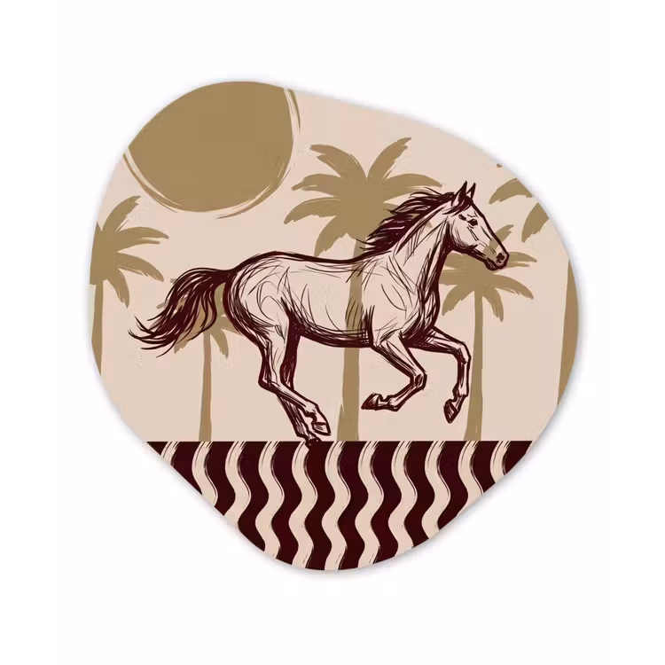 Paard - Galopperend - Woestijn - Illustratie Wandcirkel Organisch Aluminium middel -3d