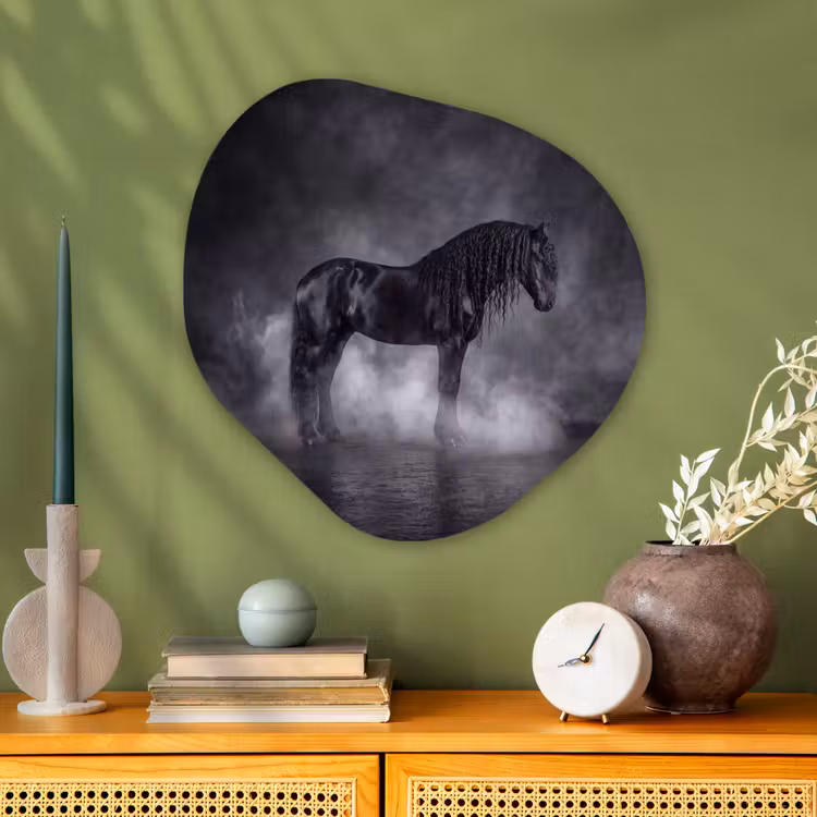 Paard - Magisch - Zwart Wandcirkel Organisch Aluminium middel -sfeer2