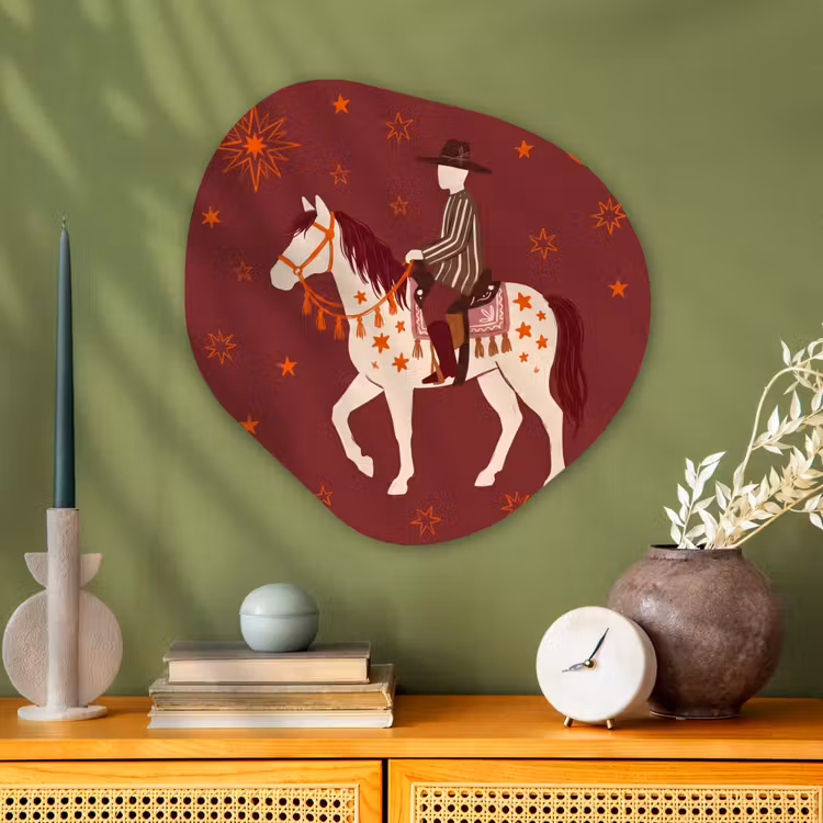 Paard - Ruiter - Sterren - Nacht - Illustratie Wandcirkel Organisch Aluminium middel -sfeer2