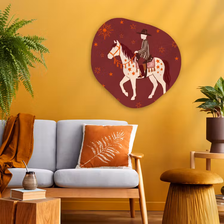 Paard - Ruiter - Sterren - Nacht - Illustratie Wandcirkel Organisch Aluminium middel -sfeer4