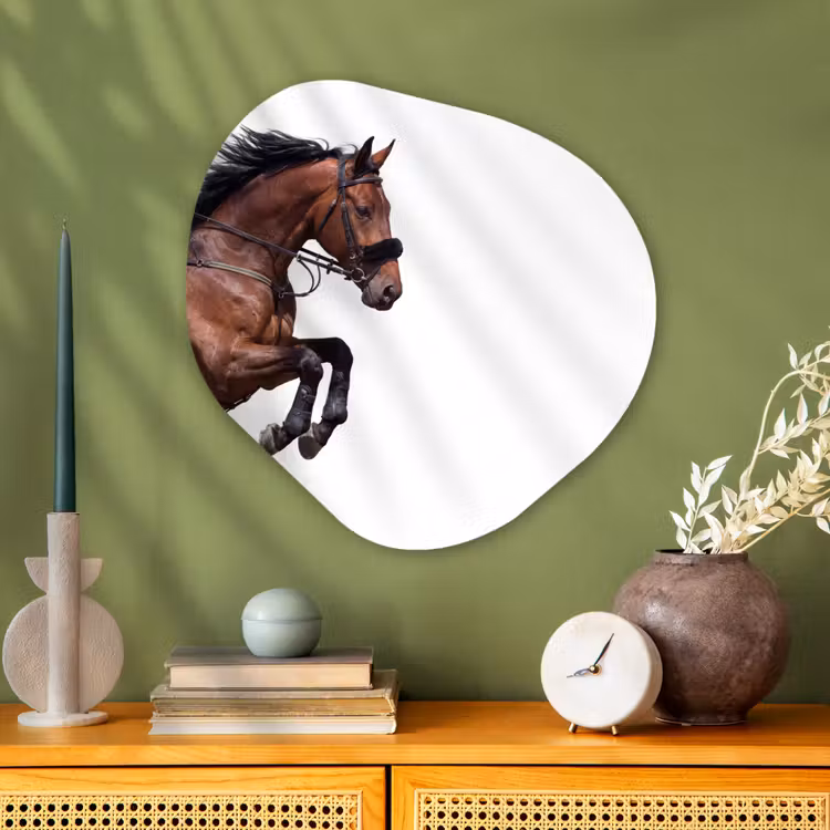 Paard - Springen - Modern Wandcirkel Organisch Aluminium middel -sfeer2