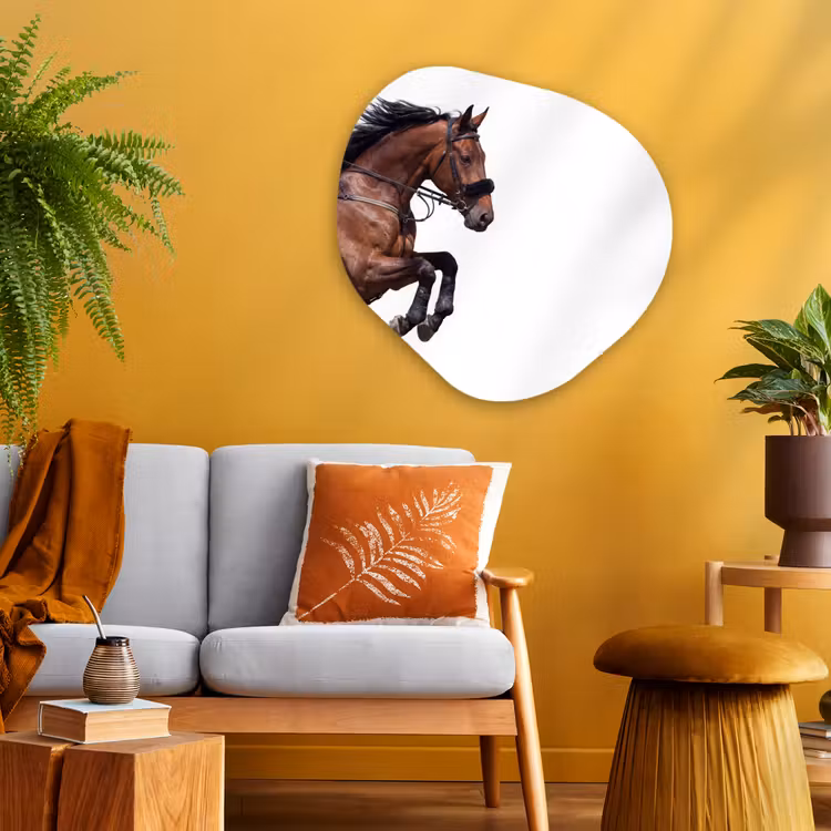 Paard - Springen - Modern Wandcirkel Organisch Aluminium middel -sfeer4