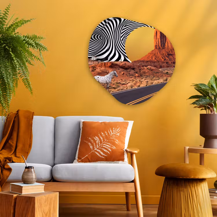 Alu-Dibond-Bild Organische Form - Pferd – Wüste – Natur - Paard - Woestijn - Natuur Wandcirkel Organisch Aluminium middel