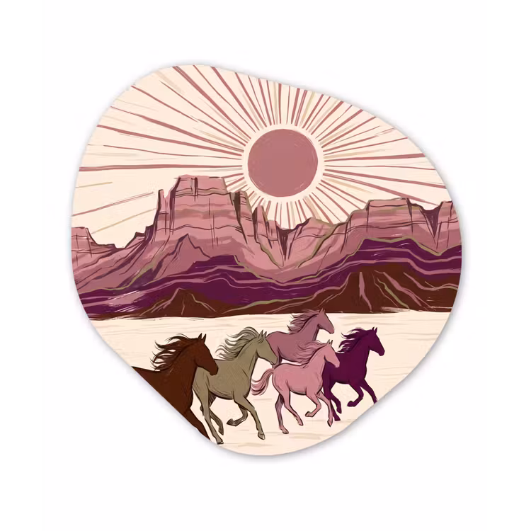 Paarden - Rennend - Woestijn - Natuur - Abstract Wandcirkel Organisch Aluminium middel -3d