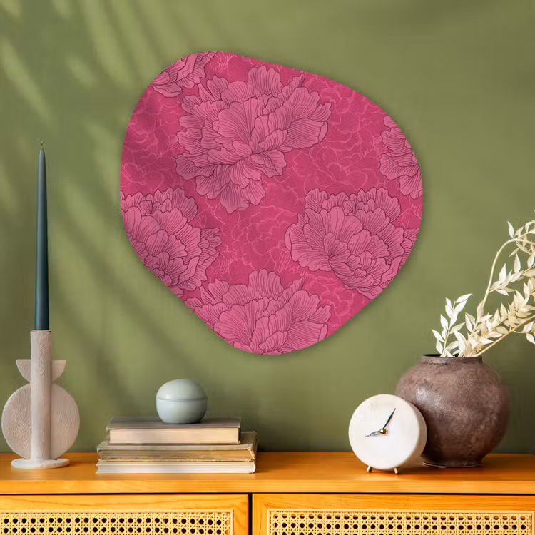 Pioenrozen - Energiek - Roze Wandcirkel Organisch Aluminium middel 851 -sfeer2
