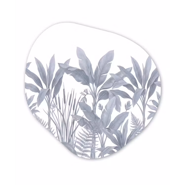 Planten - Bladeren - Natuur - Grijs Wandcirkel Organisch Aluminium middel -3d